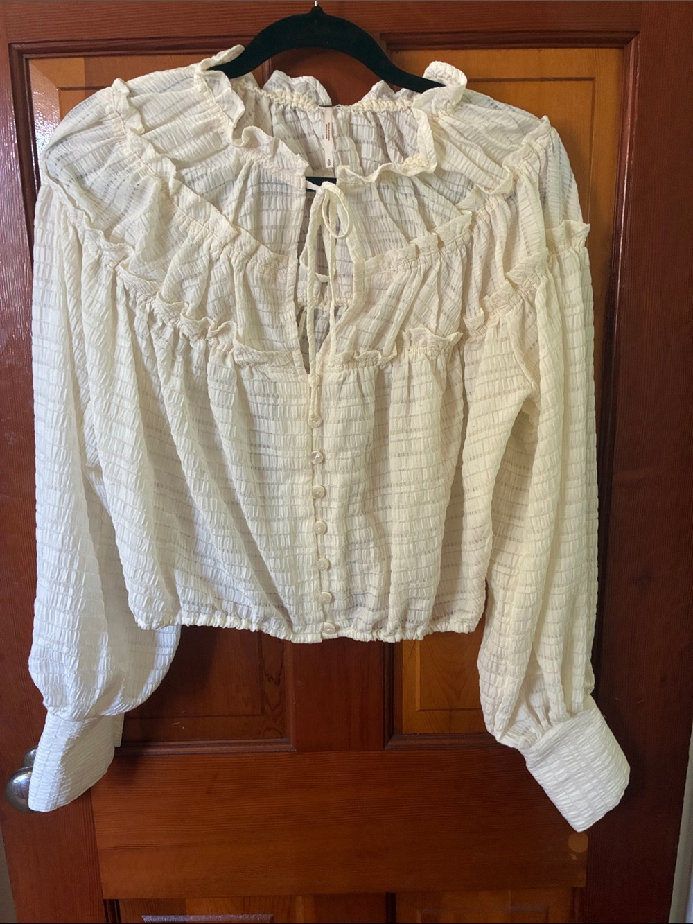 Free People Cream Ruffled Tie-Front Peasant Blouse